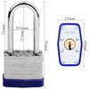 Padlock with Keys, 40mm Steel, Long Shackle, Blue, 2-Pack, Weatherproof