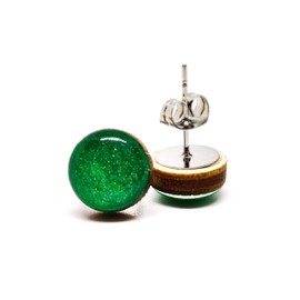 Stud Earrings, Shimmer, 10 mm, Handmade, Stainless Steel Posts for Sensitive Ears Stud for Women Men Girls (Pine Green Shimmer)