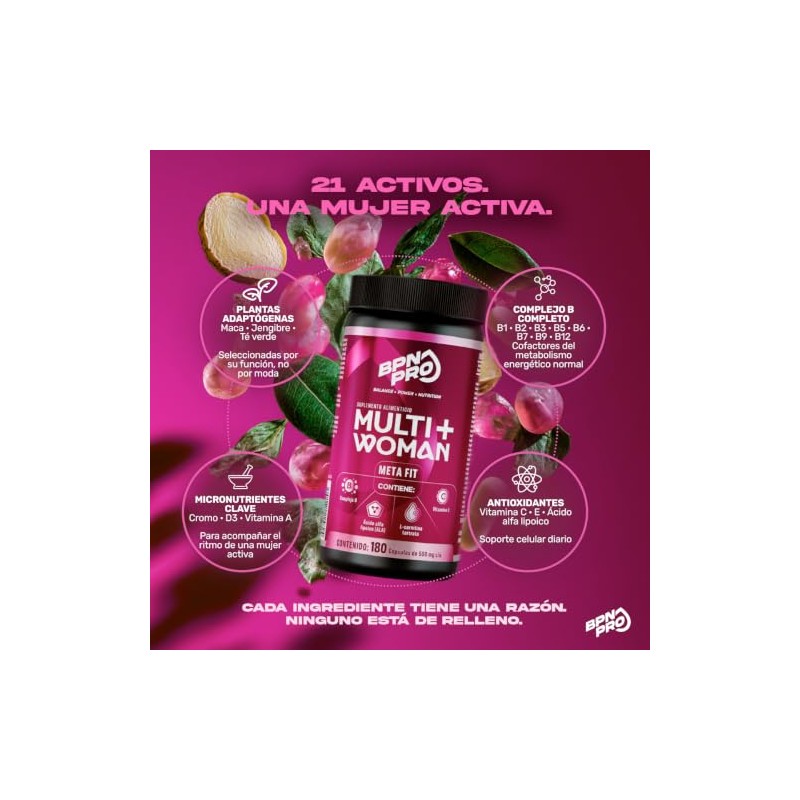 Multivitaminico Mujer 180 Cápsulas Vitaminas Colágeno Curcuma Pimienta Negra Vinagre