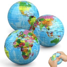 Mini Earth Soft Squishy Ball, 3PCS Foam Globe Stress Balls for Kids Toddler, Educational Geography Crafts Toys, Squeeze Sensory Learning World Map Planet Toy for Solar Systerm (3.7")