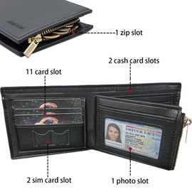 Zkgiftsdz Wallet with Coin Pocket, RFID Blocking Leather Mens Bifold Wallet with ID Window and Gift Box (Black)