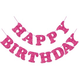 Glitter Rose Red Happy Birthday Banner Birthday Party Decorations Sign Garland Bunting Banner for Wall Decor Party Background for Kids Boys Girls Adults