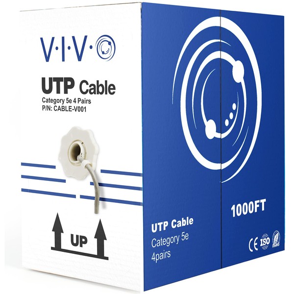 VIVO Gray 1,000ft Bulk Cat5e, CCA Ethernet Cable, 24 AWG, UTP Pull Box, Cat-5e Wire, Indoor, Network Installations CABLE-V001