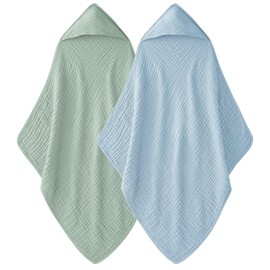 Unnivoll Hooded Baby Towels for Newborn - 2 Pack, 100% Muslin Cotton, Baby Bath Towels with Hood, Soft and Absorbent for Boys, Girls Infant, Toddler and Kids, Large 32x32 Inches, Newborn Essential