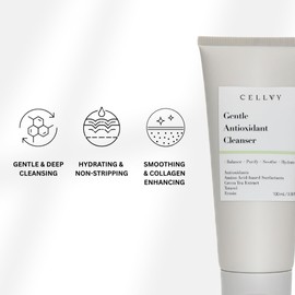 CELLVY Gentle Antioxidant Cleanser, Daily Anti-Aging Hydrating Korean Taiwanese Face Wash, Nourishing, Balancing, and Removes Impurities, Formulated w/Antioxidants & Green Tea Extract