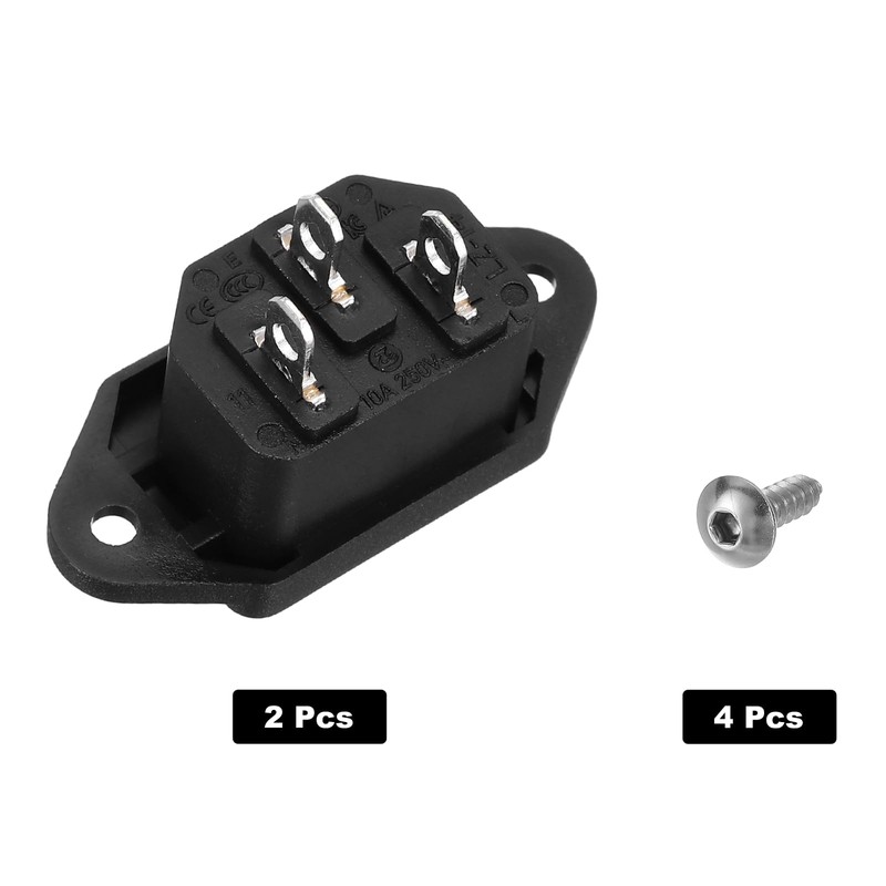 uxcell C14 Panel Mount Plug Adapter AC 250V 10A 3