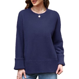 Womens Sweaters Early Fall Fashion Boho Tops Trendy Long Sleeve Shirts Casual Oversized Sweater Crewneck Sweatshirt Tunics Loose Fit Dressy Holiday Going Out Outfits Winter Clothes Clothing Purple M