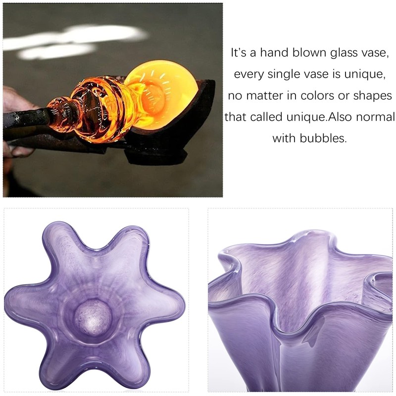 8'' Blown Glass Flower Vase for Home Wedding Modern Centerpieces