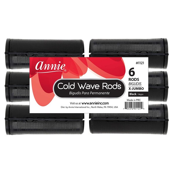 Annie Jumbo Cold Wave Rods with Rubber Band for Hair Curling and Perm Styling - Black - Set of 3 Packs of 6 (18 Pieces)
