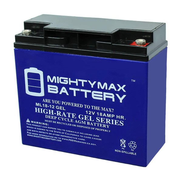ML18-12GEL - 12 Volt 18 AH Rechargeable Gel Type SLA Battery - Mighty Max Battery Brand Product