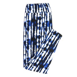 Lularoe TCTWO (TC2 fits Sizes 18-26) Vertical Shibori Tye Dye Stripe Blue White Buttery Soft Adult Leggings