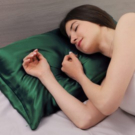 Silmer Silk Pillowcase for Hair and Skin 100% Pure Mulberry Silk Both Sides Grade 6A Silk Soft Breathable 22 Momme Natural Silk Pillow Case with Hidden Zipper 1pc (King 20''x36'', Forest Green)