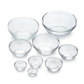 Duralex Gigogne Stackable Glass Mixing Bowls Set, Chip Resistant Durable Prepware, 9-Piece