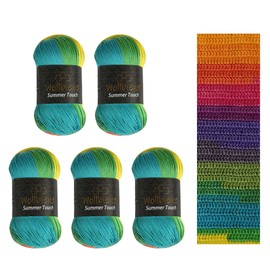 Wollbiene Summer Touch Batik, 5 x 100 g, Wool, Multicoloured with Colour Gradient, 500 g Mercerised Knitting Wool, Microfibre Acrylic (504 Rainbow)