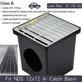 MASSLUNT Galvanized Steel Drain Grate 12x12 in for NDS Catch Basin, B-Class 28100 lbs Heavy-Duty Outdoor Driveway Trench Drainage Grate for Polylok, Square Metal Channel Sewer Cover (True 11.7x11.7)