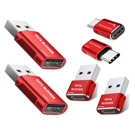 BUISAMG Data Blocker, USB A & USB C Data Blocker for iphone15 16 and Any USB C Mobile Phone Charge, Protect Against Juice Jacking, Refuse Hacking, Data Blocker Only Charging (Red)