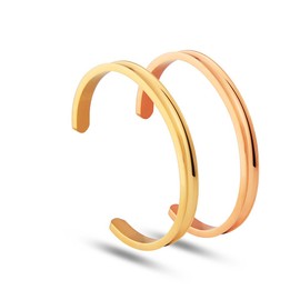NUTRISMART Stainless Steel Grooved Cuff Bangle High Polished Jewelry Bracelet for Women (2PCS - Rosegold+Gold)