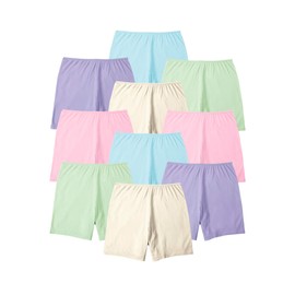 Comfort Choice Women's Plus Size Cotton Boxer 10-Pack - 9, Pastel Pack