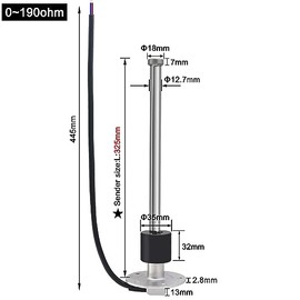 KAOLALI KAOLALI Fuel Gas Sender Stainless Steel Fuel Sending Unit Marine Boat Water Level Gauge Sensor 5 Hole fit Fuel &Water Gauge 0~190ohm 240~33ohm (0-190ohm, 13"(325mm))