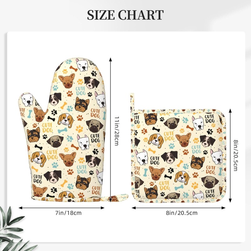 Cute Dog Oven Mitts and Pot Holders Set - Heat