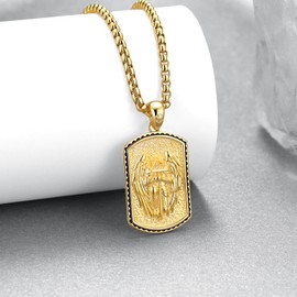 St. Michael Dog Tag Pendant for Men - 925 Sterling Silver Gold Archangel Necklace - Saint Michael Military Jewelry - Catholic Gift for Soldiers First Responders - 22+2" Chain