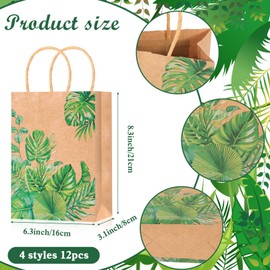 HOWAF 12pcs Summer Tropical Palm Leaves Gift Bags, Tropical Leaf Candy Goody Bag for Hawaii Summer Aloha Tiki Luau Supplies, Green Monstera Leaf Paper Bags for Baby Shower Bachelorette Party