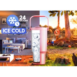 Meoky 32 oz Tumbler with Handle, Tumbler with Lid and Straw, Stainless Steel Travel Mug, 100% Leak Proof, Keeps Cold for 24 Hours, Fits in Car Cup Holder (Flamingo)