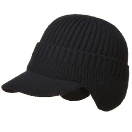 Yixda Men's Winter Hat with Visor Beanie Cap Ear Protection Warm Knitted Hat, black