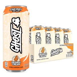 Bebida energética GHOST Orange Cream- Paquete de 12 latas de 473 ml (16 oz), sabor cítrico - Energía y concentración, sin colorantes artificiales - 200 mg de cafeína natural, L-carnitina y taurina - Sin gluten y vegana