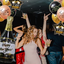 eBoutik - Happy New Year 2025 Decorations - Party Accessories for Indoors & Outdoors - New Years Eve Party Pack (Happy New Year (Black, Pink, Silver, Gold))