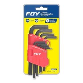 Foy JLL10P Juego de llaves hexagonales tipo "L", en pulgadas, 10 piezas en rack