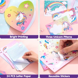 Unicorn Stationery Set - 69 PCS Letter Writing Paper Kit for Girls Kids Unicorns Gifts for Girls Stationery Writing Sheets with Envelopes Greeting Cards Stickers Ballpoint Pen