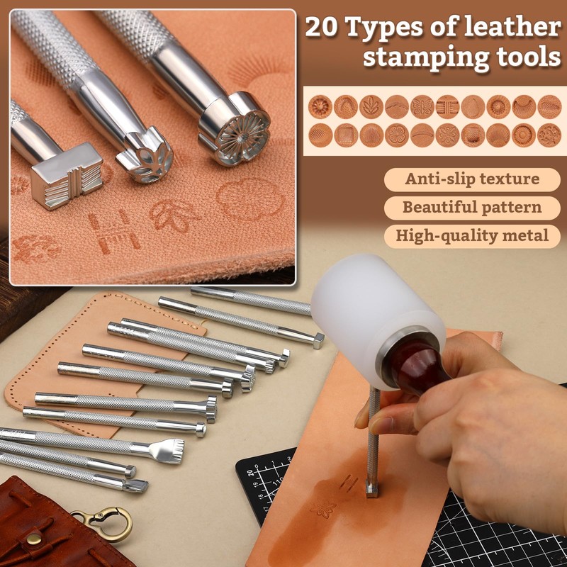 Leather Stamping Tools, Leather Carving Set, Working Kit for Beginners