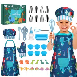 Gemeer Children’s Cooking and Baking Set 34-Piece Set, Including Little Boy Apron, Chef Hat, Gloves and Toddler Dress up Chef Costume 3-7 Years Old Boy Professional Role Play