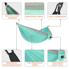 AnorTrek Hamaca de camping, súper ligera, portátil, para paracaídas con dos correas de árbol, hamaca de nailon simple o doble, para camping, mochilero, senderismo