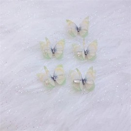 DANRENPANG 5PCS New Cute Princess Mesh Double-layer Butterfly Lovely Girls Hairpins Children Headwear Hairgrip Hair Clips Hair Accessories (light green)