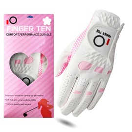 FINGER TEN Ladies Golf Gloves Left Right Hand 1 Pack, Golf Glove for Women's Golfer Lh Rh All Weather Grip, Size Fit XS Small Medium Large XL (Pink, Medium (Worn On Left Hand))