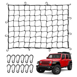 Reniteco Heavy-Duty 3'x4' Cargo Net Stretches to 6'x8' - Secures Heavy Loads with 12 Metal Carabiners, 4"x4" Mesh, Weather-Resistant & Includes Storage Bag for Trucks, SUVs, Jeeps, Trailers & Boats