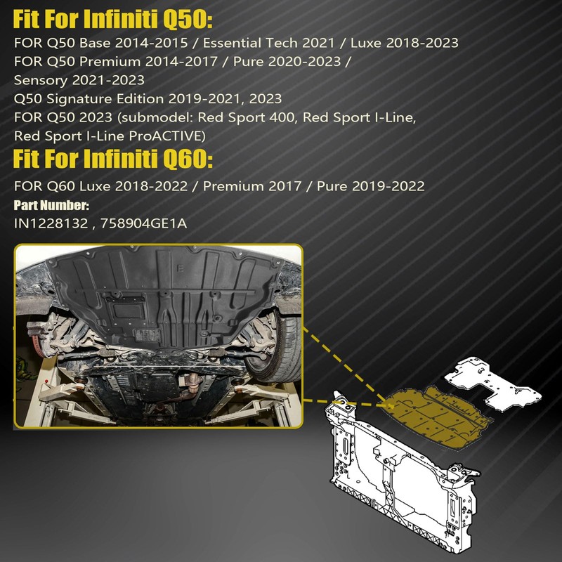 Front Engine Splash Shield Cover Compatible with Infiniti Q50 2014-2023