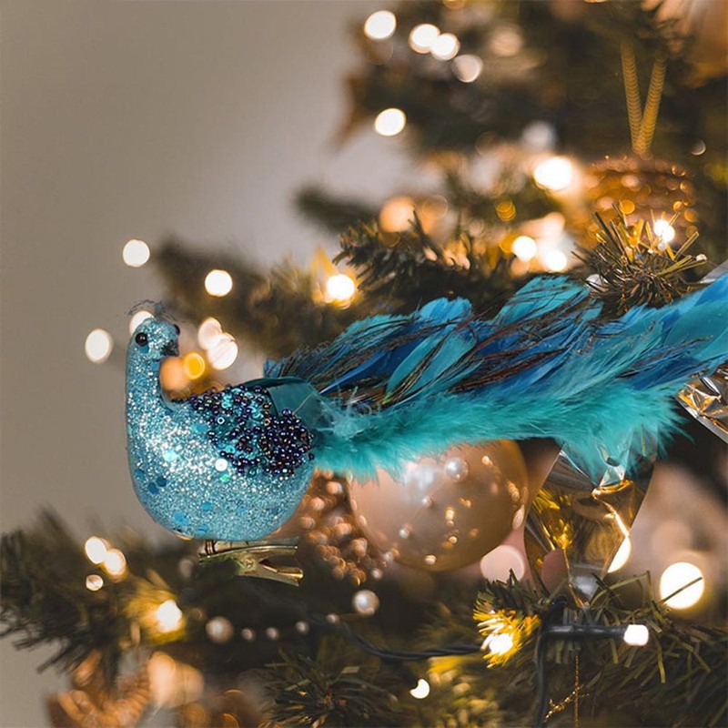 Christmas Tree Decorations 3D Simulation Peacock Decoration Artificial Feather Pendant