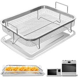 Air Fryer Basket for Oven,2 Pieces 11.8'' * 8.8'' Non-stick Stainless Steel Mesh Grill Basket Air Fryer Baking Tray Accessories Rack Roasting Basket for Convection Oven with Air Fryer, Dishwasher Safe