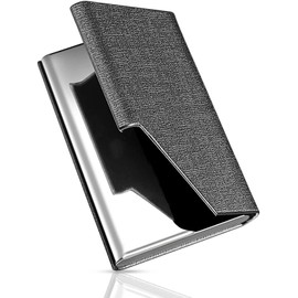 XIANGUO Business Name Card Holder, Unisex, Stainless Steel, Non-Breakable, 25 Pieces, Thin, PU Leather, Includes Cosmetic Box, silvery grey