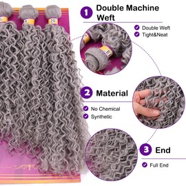 ZHENLISI Gray Kinky Curly Hair Bundles 16 18 20 Inches 3 Pieces One Pack Quick Weave Hair Bundles Soft Curly Synthetic Hair Extensions for Women(Color Grey)