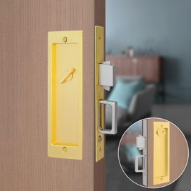 Pocket Door Hardware Mortise Lock with Pull, Privacy Recessed Handle Latch,Invisible Sliding Door Lock (Gold, Entrance)