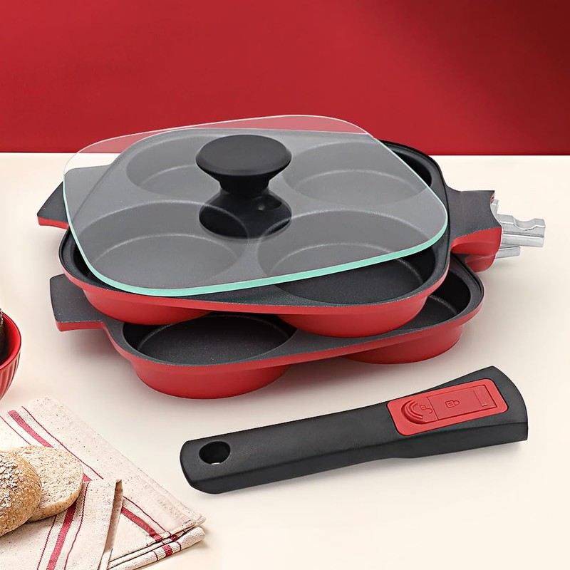 RANX INGST 4-Cup Egg Pan with Lid, Nonstick Omelette Skillet
