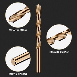 MACXCOIP 5/16" (10pcs) Cobalt Drill Bit Set, M35 High Speed Steel Jobber Length Drill Bit Kit for Hardened Metal, Stainless Steel, Cast Iron, Wood and Plastic, with Index Storage Case