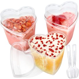 HawHawToys HawHawToys 60 Pack Dessert Cups with Lids and Spoons, 5 oz Heart-Shaped Clear Plastic Appetizer Parfait cups for Mother's Day Gift, Wedding, Bridal Shower