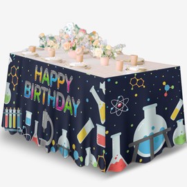 Junliang Laboratory Birthday Table Skirt Chemistry Lab Table Cover Decorations for Science Theme Birthday Party Baby Shower Decor Dinner Banquet Supplies Favors