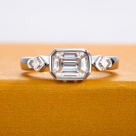 AimiIee Moissanite Wedding Rings 1.3CTTW D Color VVS1 Clarity 925 Sterling Silver Bezel Setting Emerald Cut Engagement Promise Anniversary Rings for Women with Certificate 7