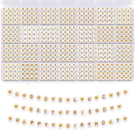 Remione RM040 Pack of 1400 Letter Beads A-Z Alphabet Beads Set Beads for Bracelets for Threading Jewellery DIY Gold & White